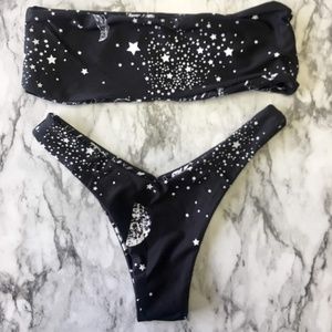Reversible Galaxy/Marble Bandeau , High Cut Bikini